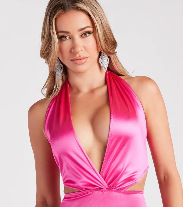 Heavenly Glow Satin Halter Open Back Jumpsuit - Image 4