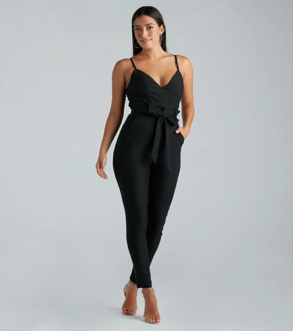 Straight To Business V-Neck Paper Bag Jumpsuit - Image 5