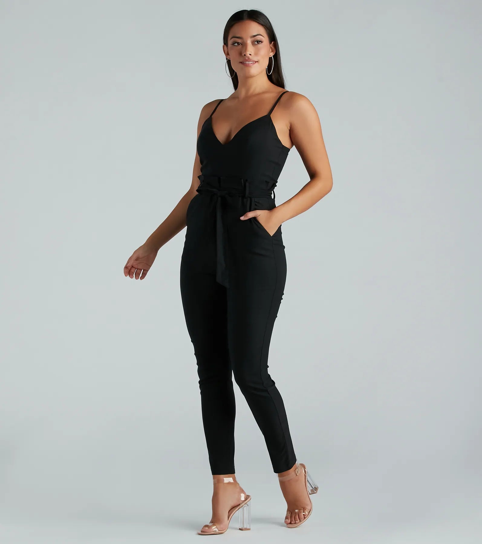 Straight To Business V-Neck Paper Bag Jumpsuit - Image 7