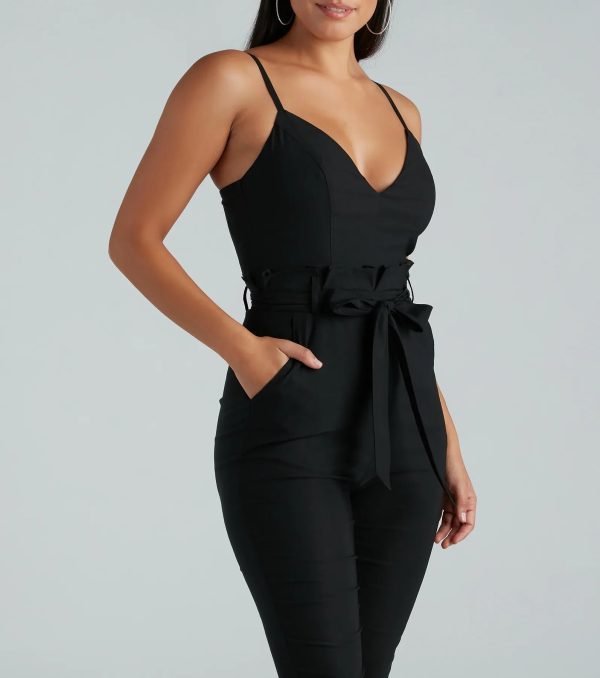 Straight To Business V-Neck Paper Bag Jumpsuit - Image 8