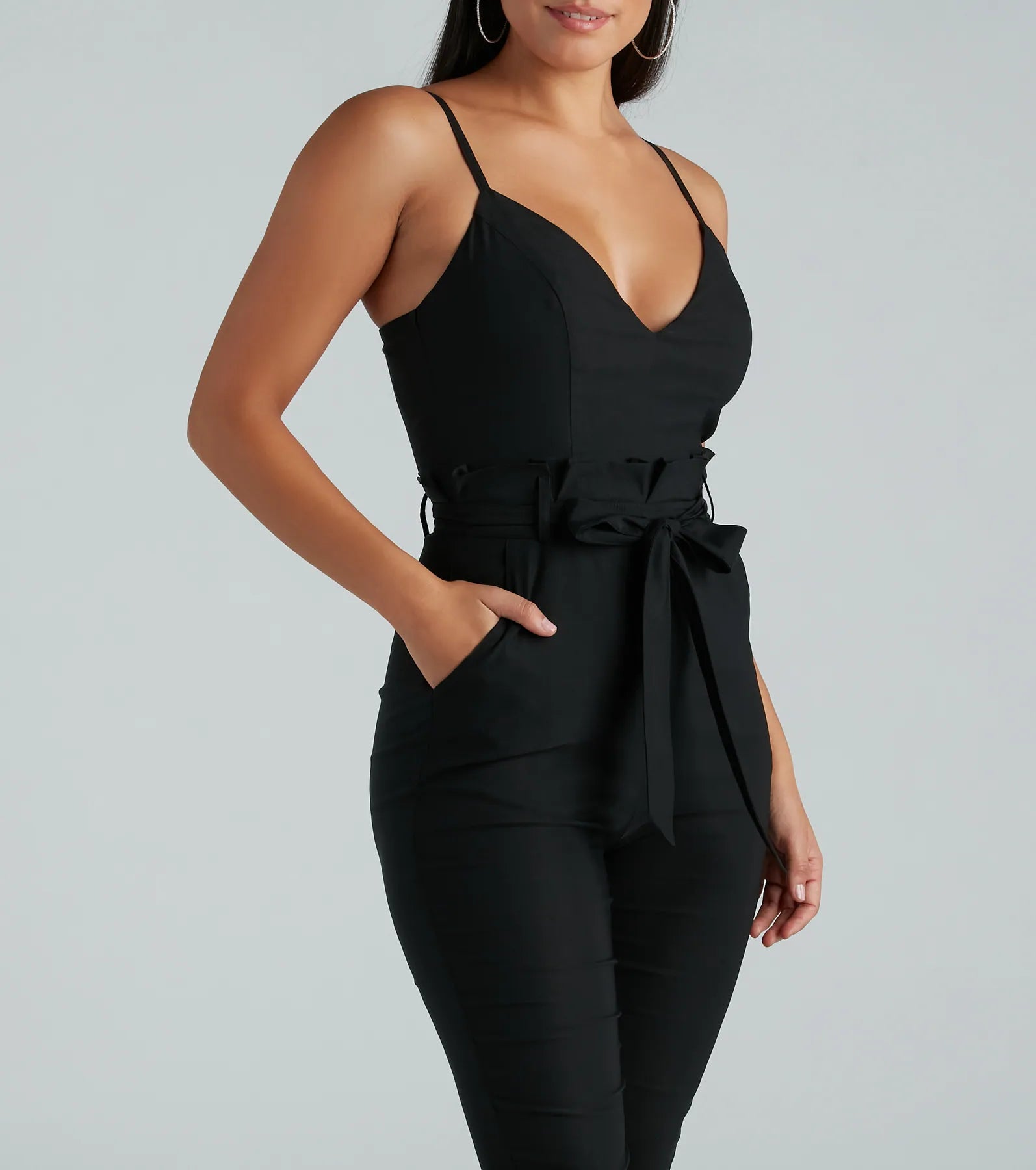Straight To Business V-Neck Paper Bag Jumpsuit - Image 8