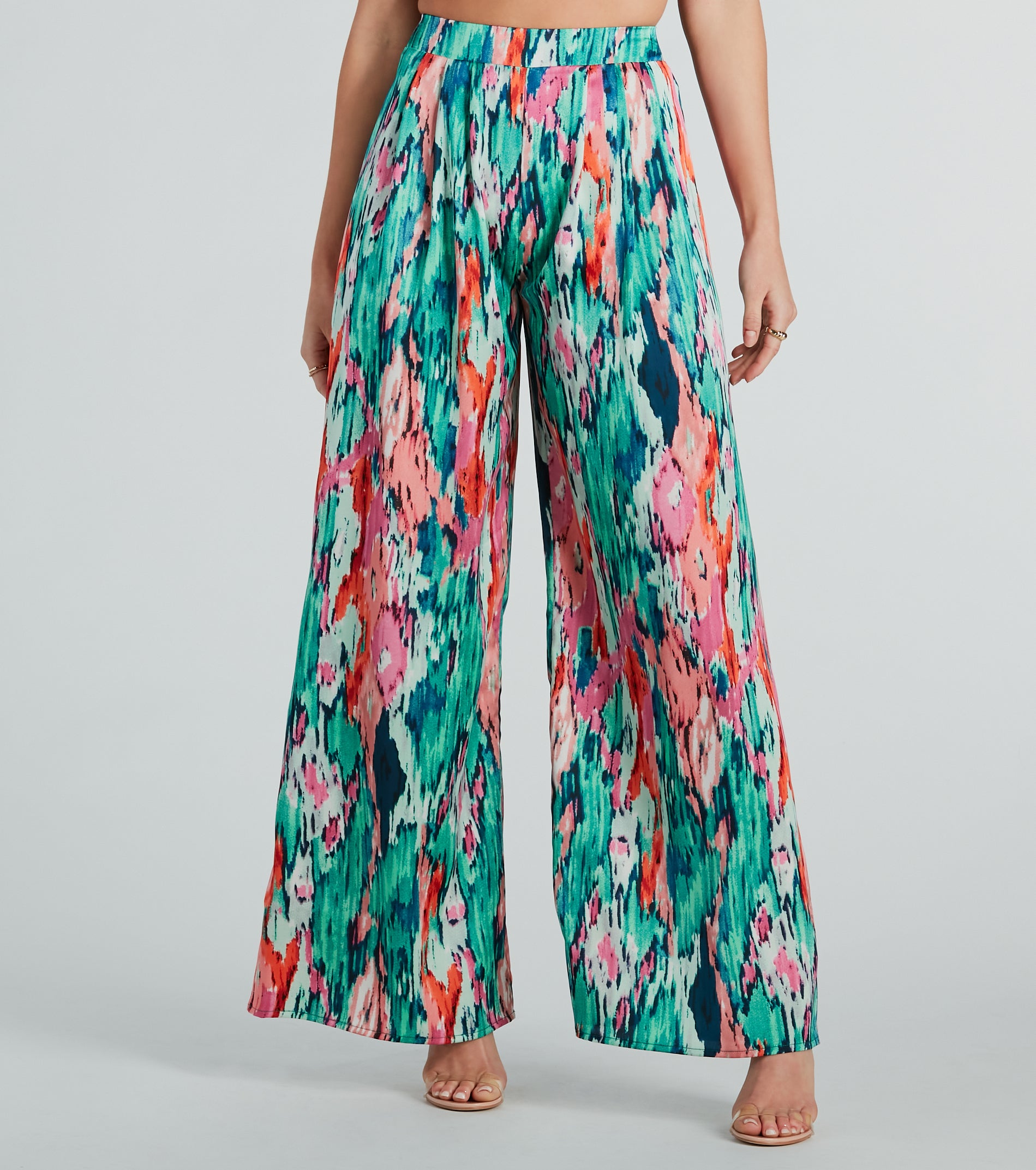 Color Me Pretty Satin Abstract Wide-Leg Pants - Image 2