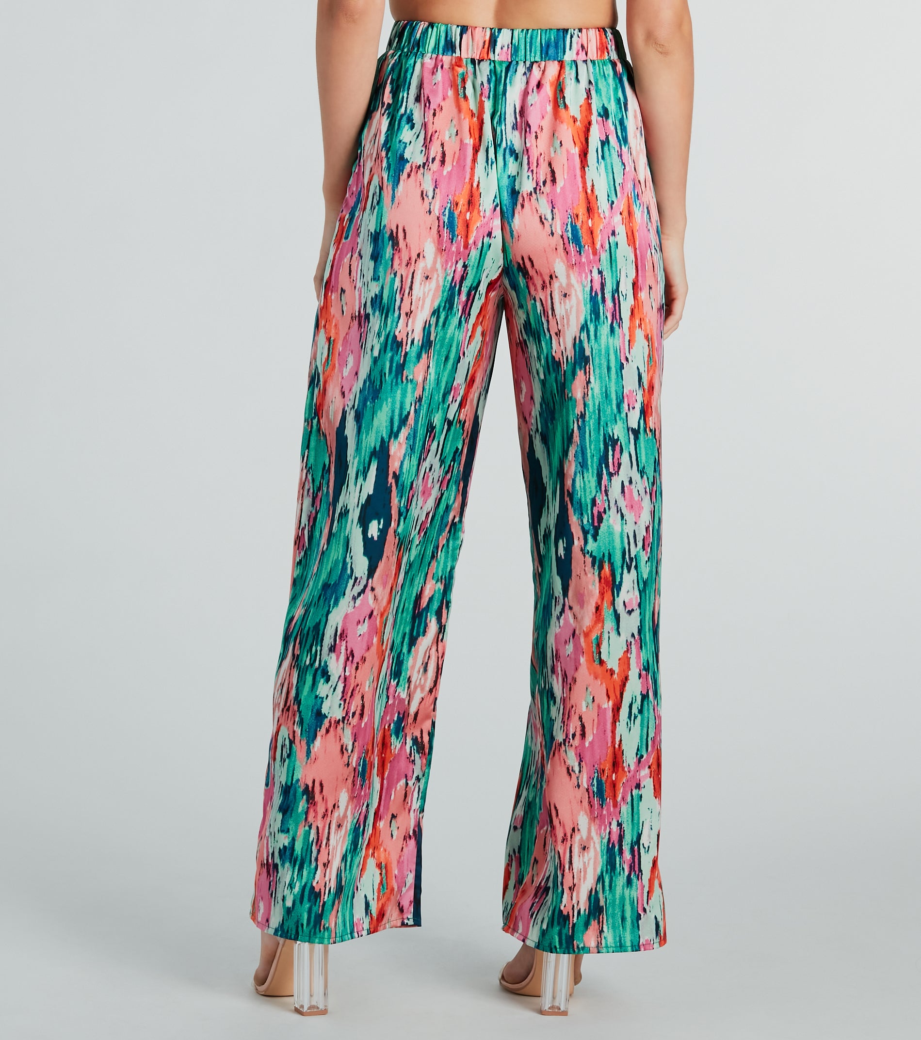 Color Me Pretty Satin Abstract Wide-Leg Pants - Image 3