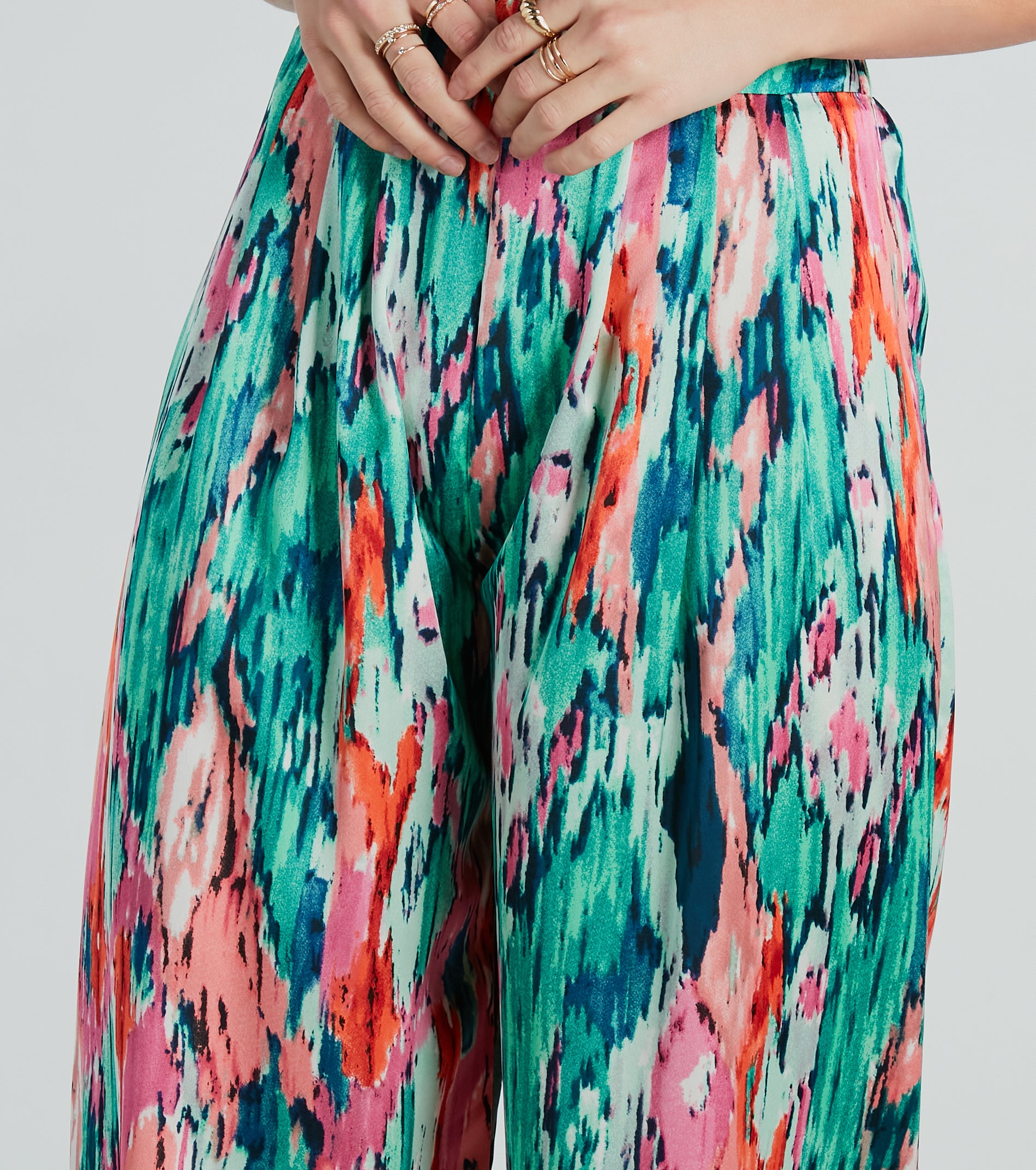 Color Me Pretty Satin Abstract Wide-Leg Pants - Image 4