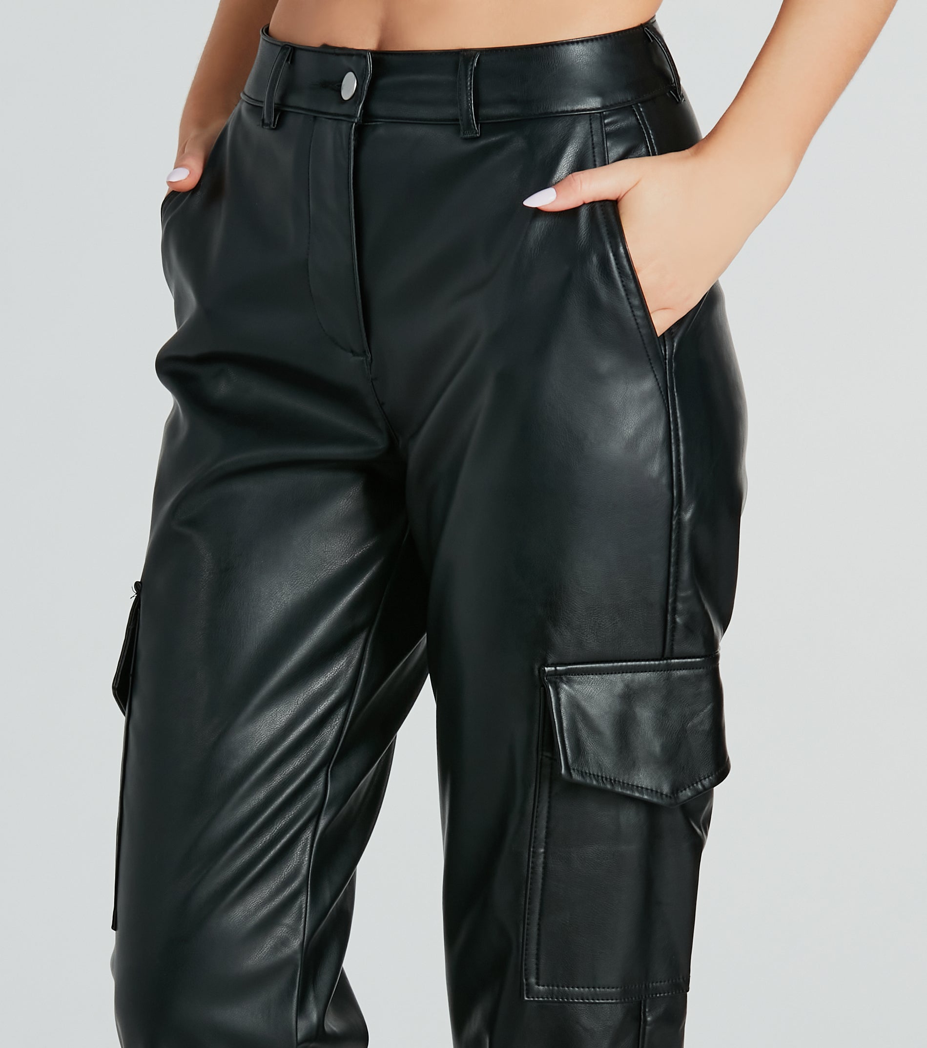 Hide And Sleek Faux Leather Cargo Joggers - Image 4