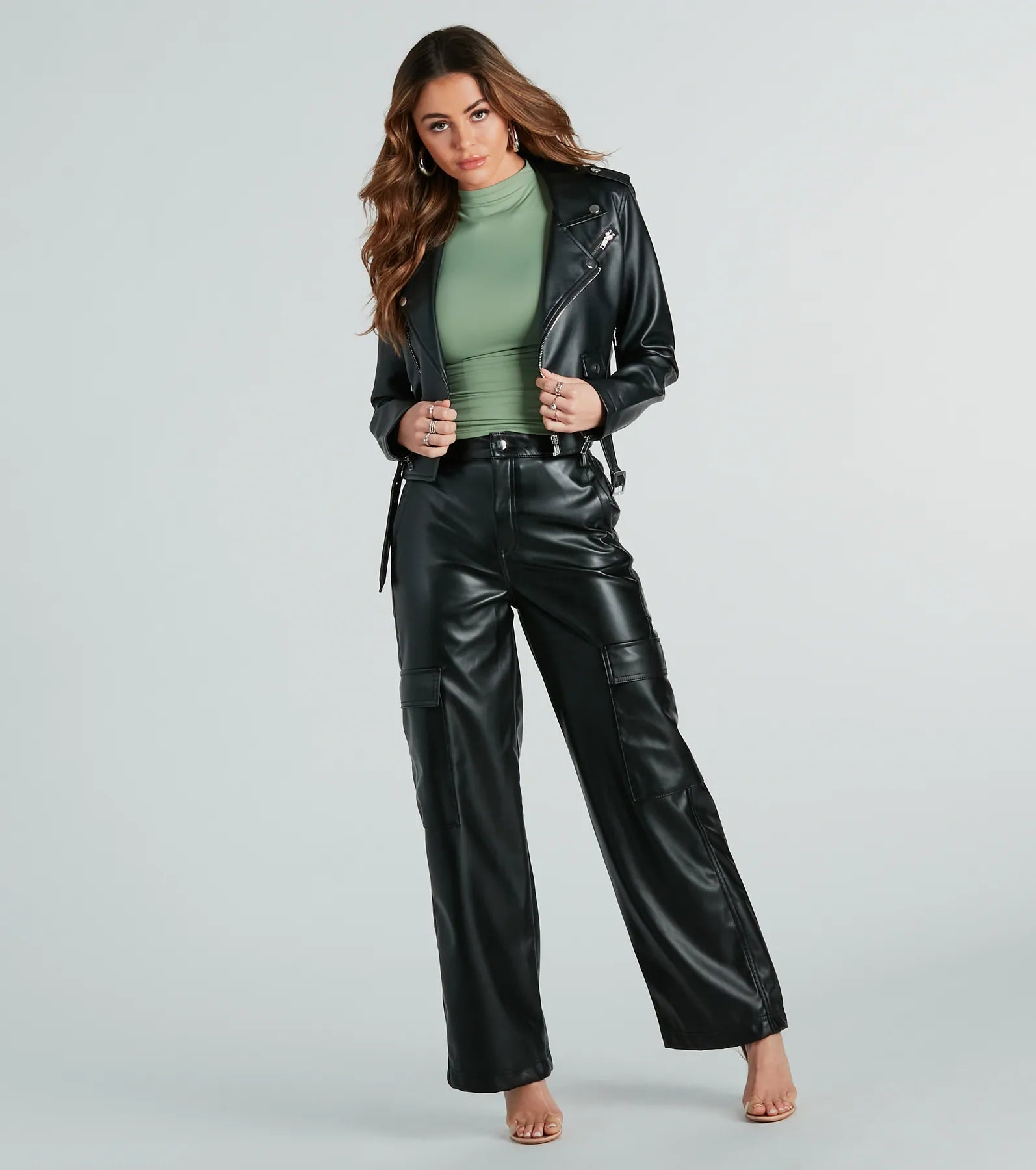 Upgraded Style Faux Leather Wide-Leg Pants - Image 2