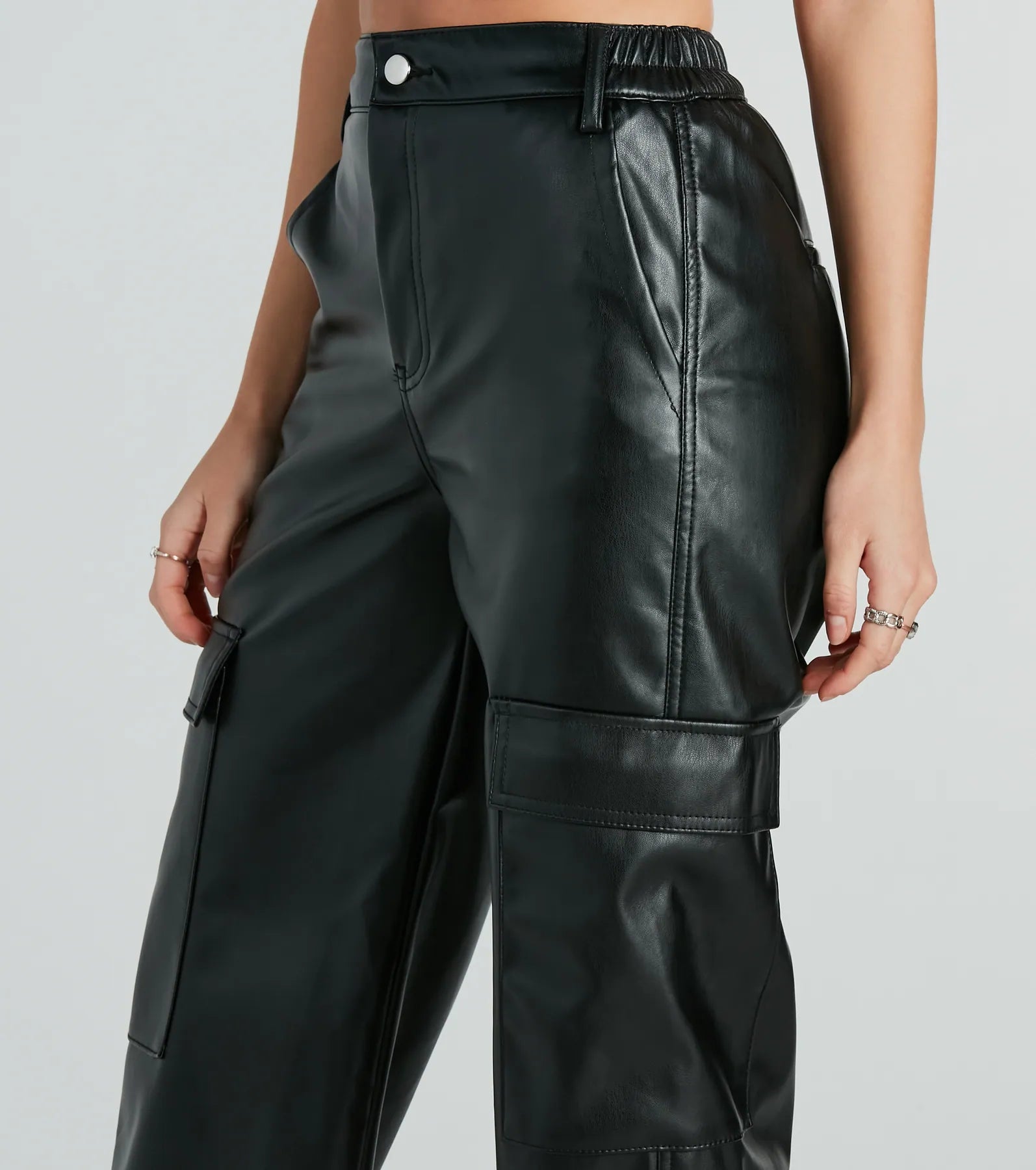 Upgraded Style Faux Leather Wide-Leg Pants - Image 4