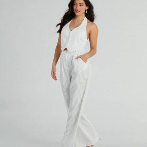 Getaway Vibes Wide-Leg Pinstripe Woven Jumpsuit