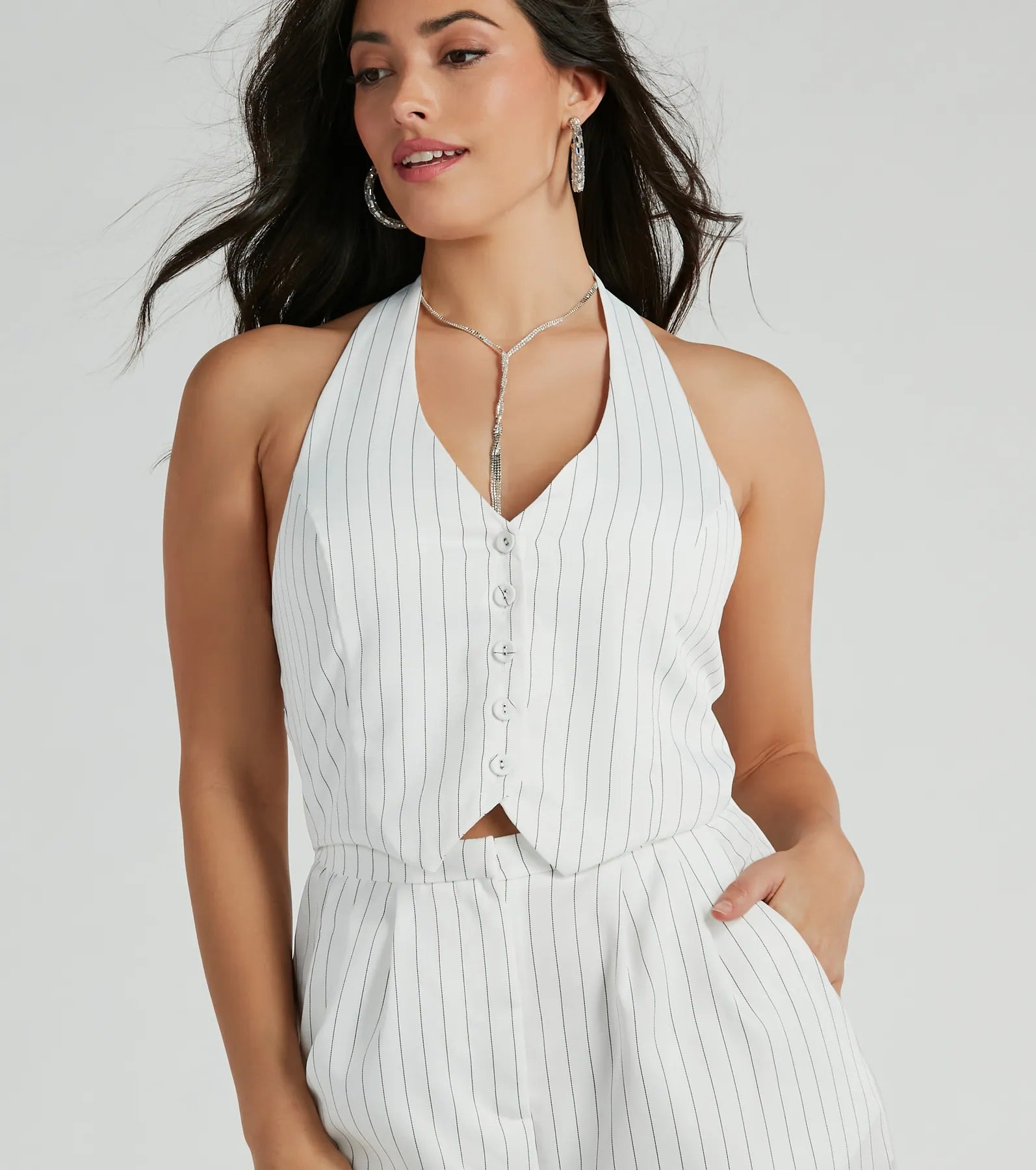 Getaway Vibes Wide-Leg Pinstripe Woven Jumpsuit - Image 3