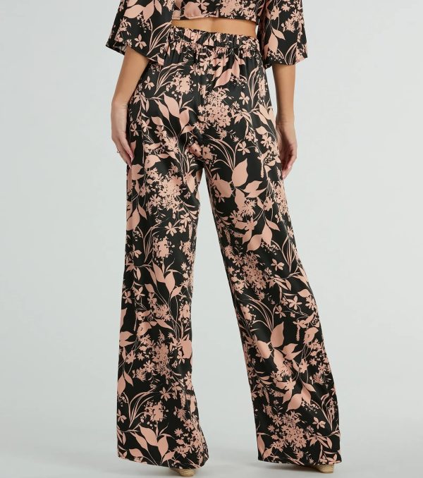 Flawless Floral High Rise Wide-Leg Satin Pants - Image 3