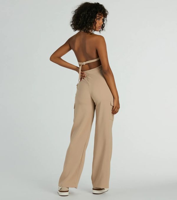 Traveling Cute Halter Wide-Leg Cargo Jumpsuit - Image 2