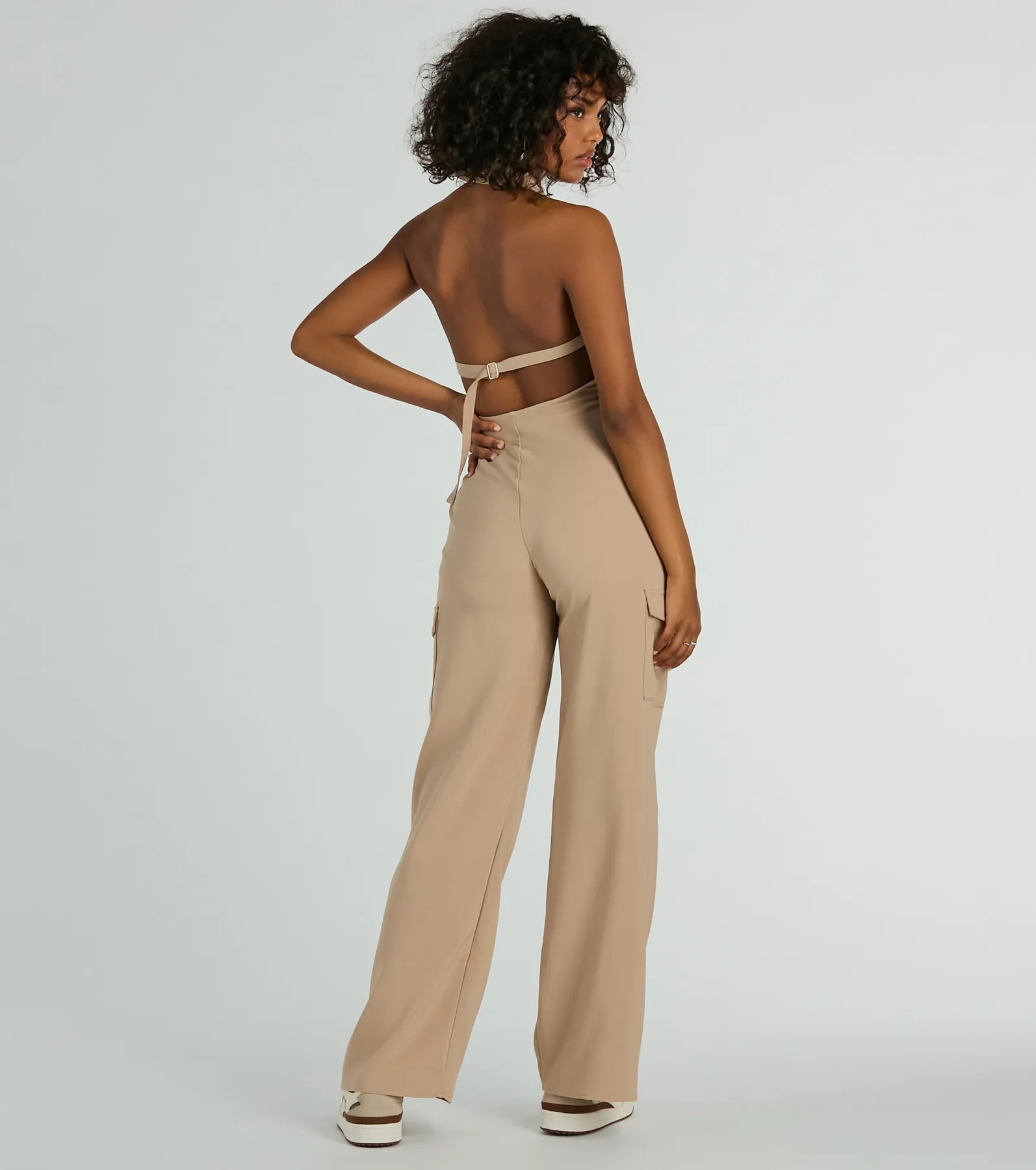 Traveling Cute Halter Wide-Leg Cargo Jumpsuit - Image 2