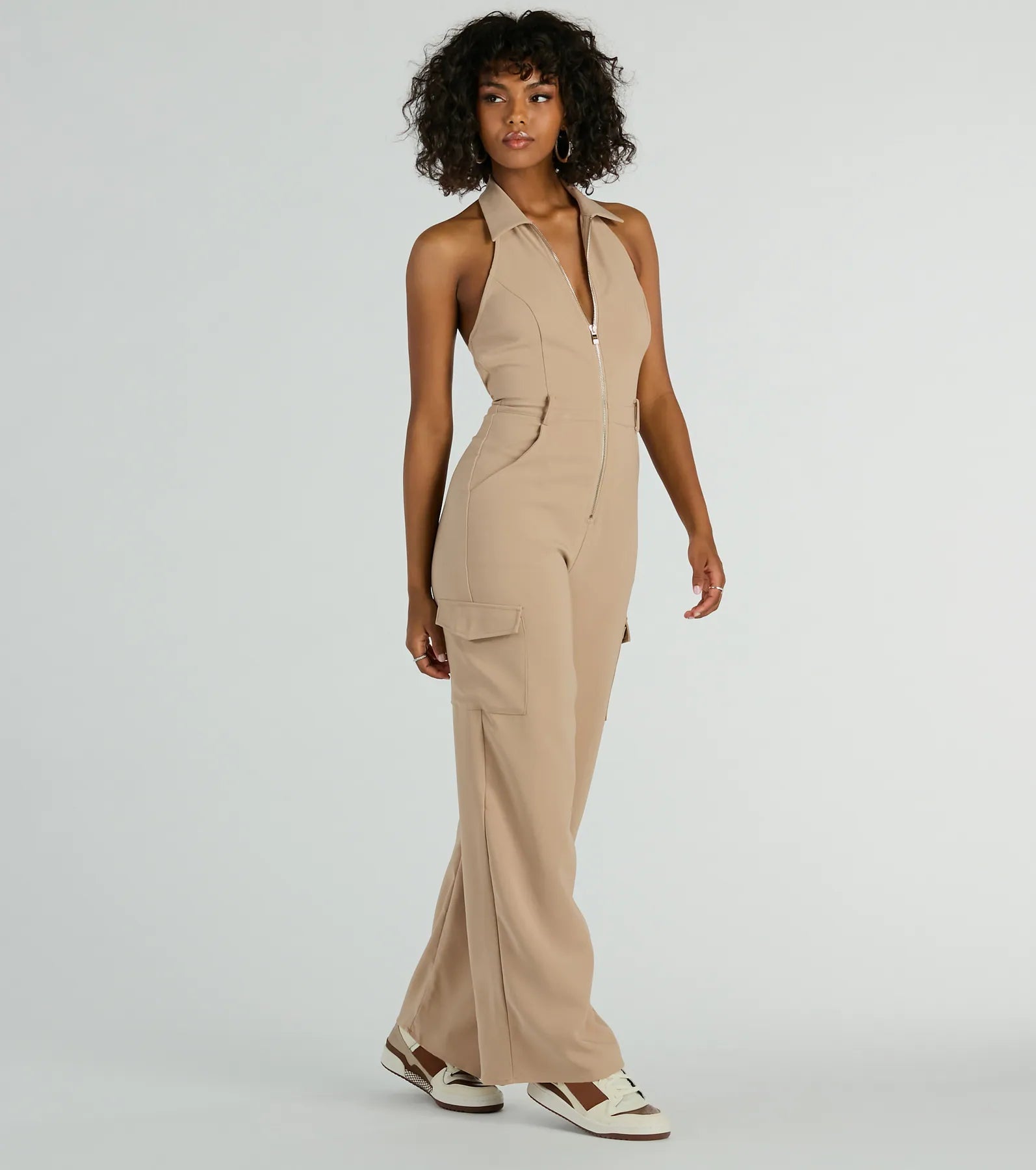 Traveling Cute Halter Wide-Leg Cargo Jumpsuit - Image 4