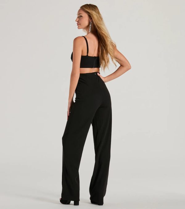 Chic Position Cutout Mesh Crepe Wide-Leg Jumpsuit - Image 2