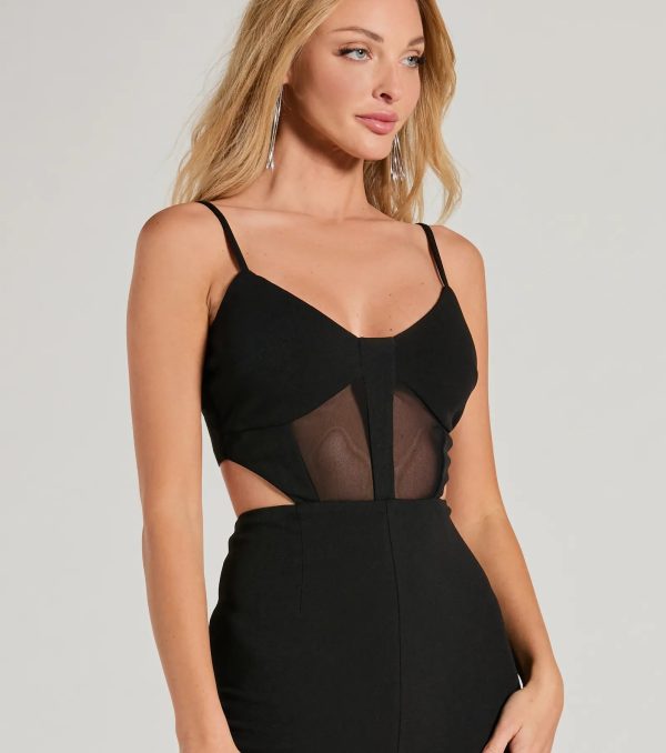 Chic Position Cutout Mesh Crepe Wide-Leg Jumpsuit - Image 3