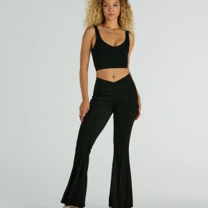 Season Of Compliments Faux Suede Flare Pants