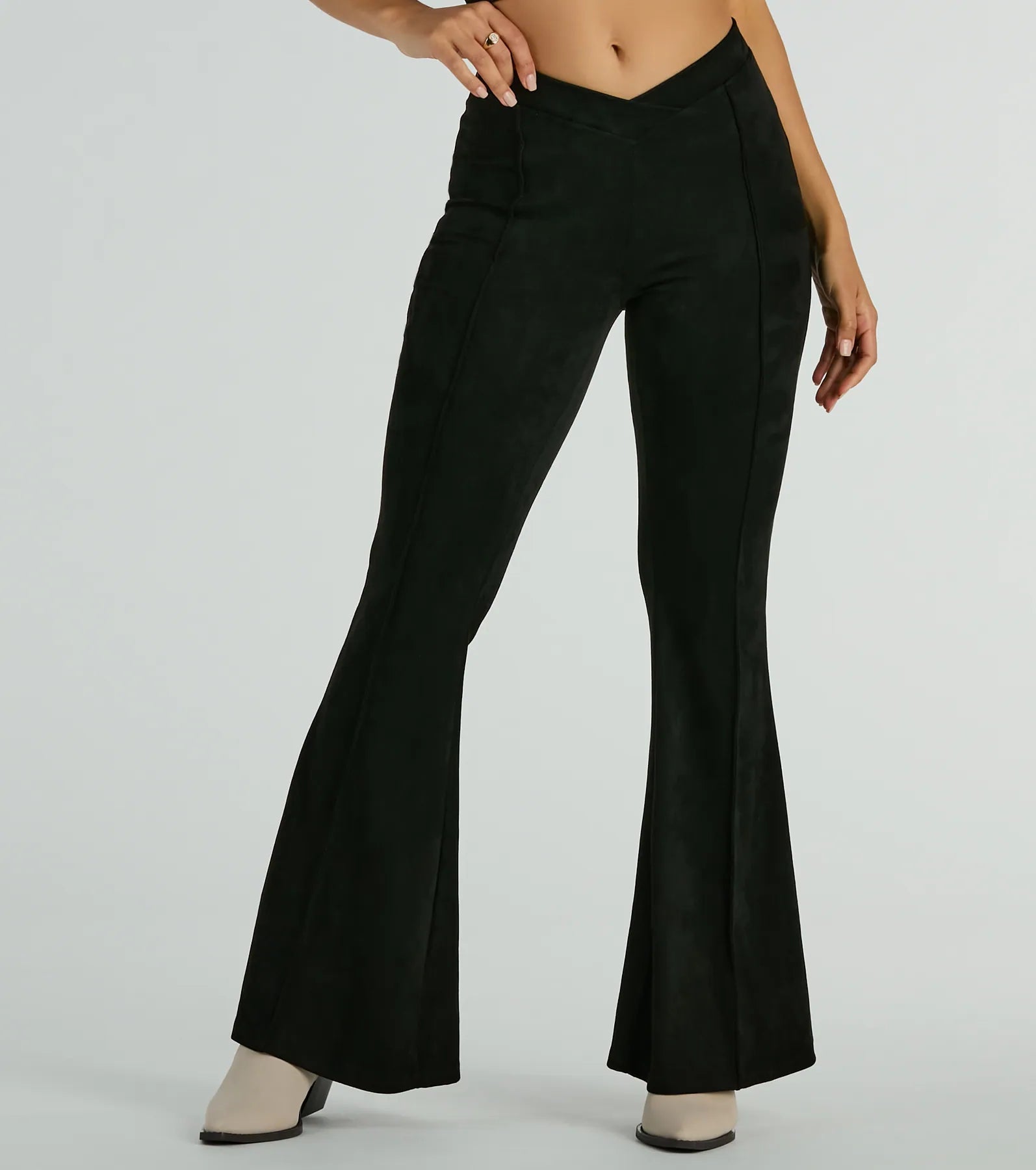 Season Of Compliments Faux Suede Flare Pants - Image 2