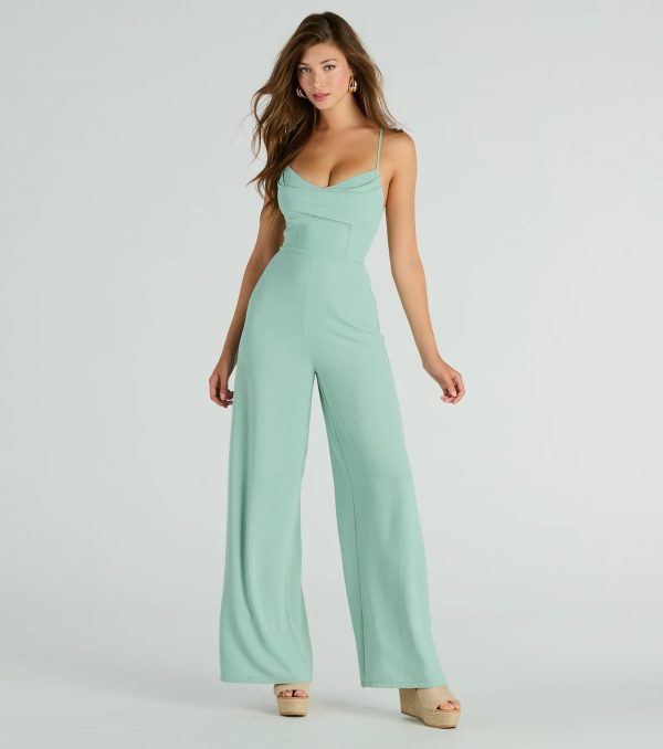 Effortless Allure Lace-Up Woven Wide-Leg Jumpsuit - Image 5