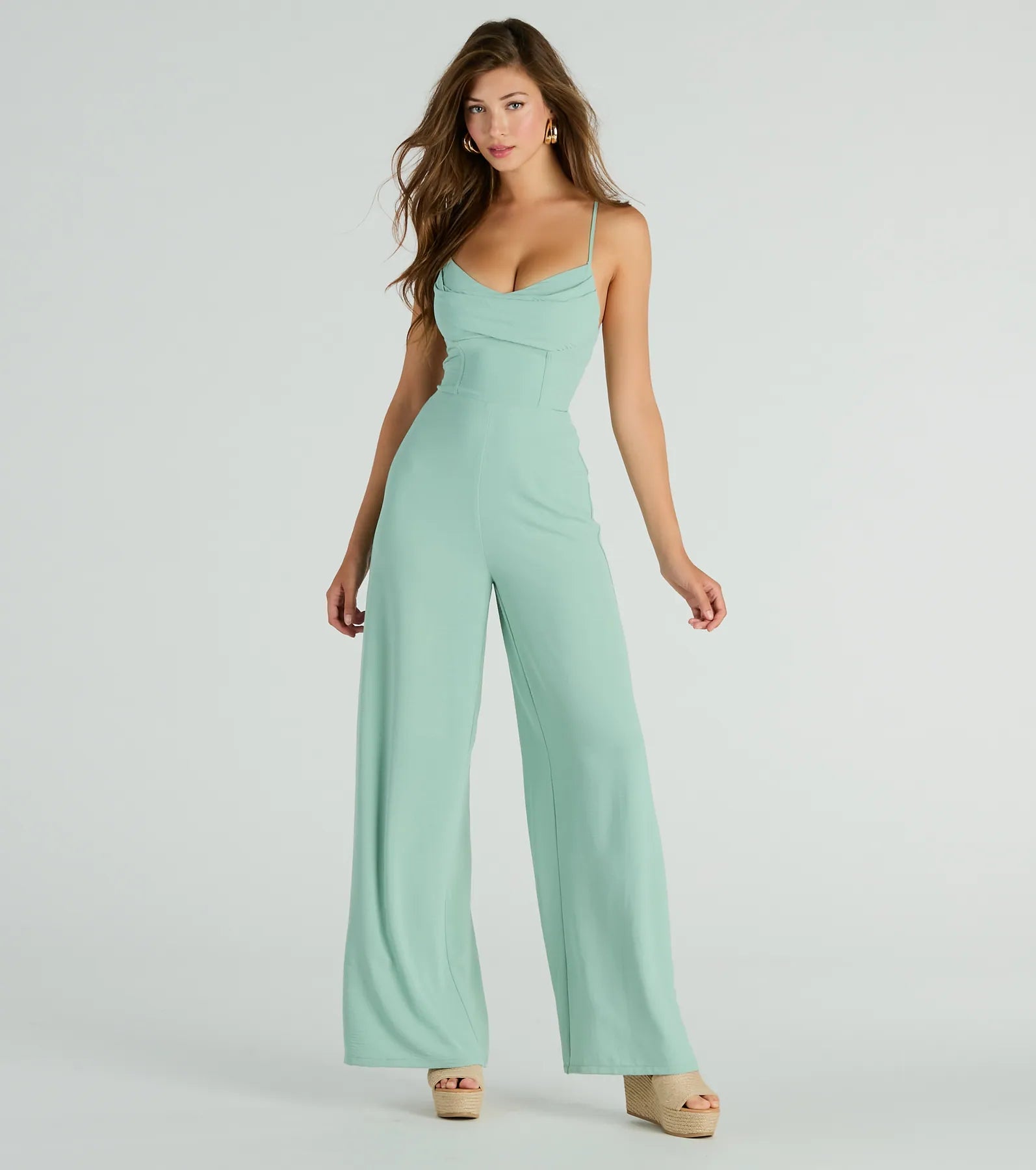 Effortless Allure Lace-Up Woven Wide-Leg Jumpsuit - Image 5