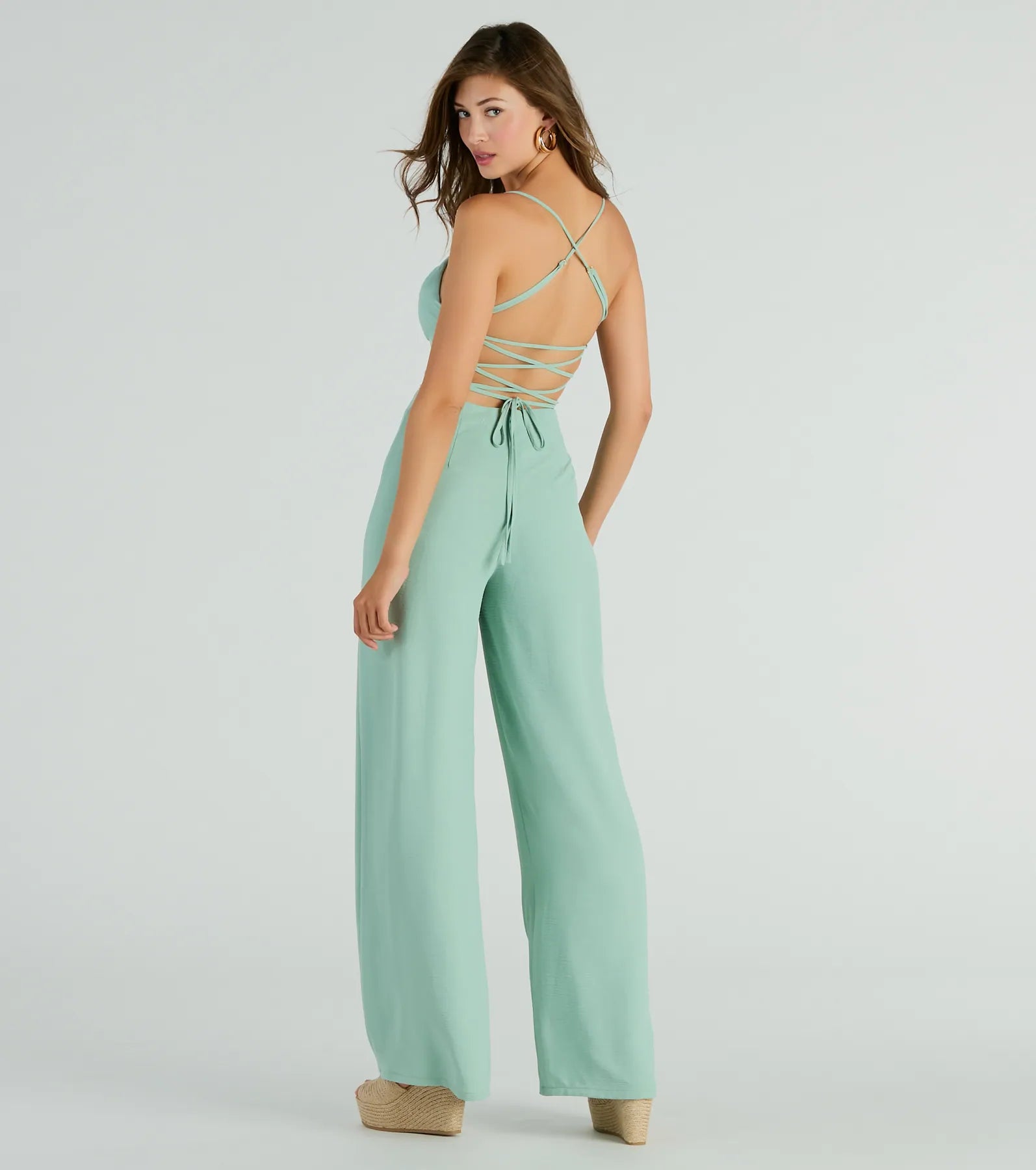 Effortless Allure Lace-Up Woven Wide-Leg Jumpsuit - Image 6