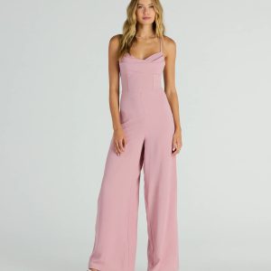 Effortless Allure Lace-Up Woven Wide-Leg Jumpsuit