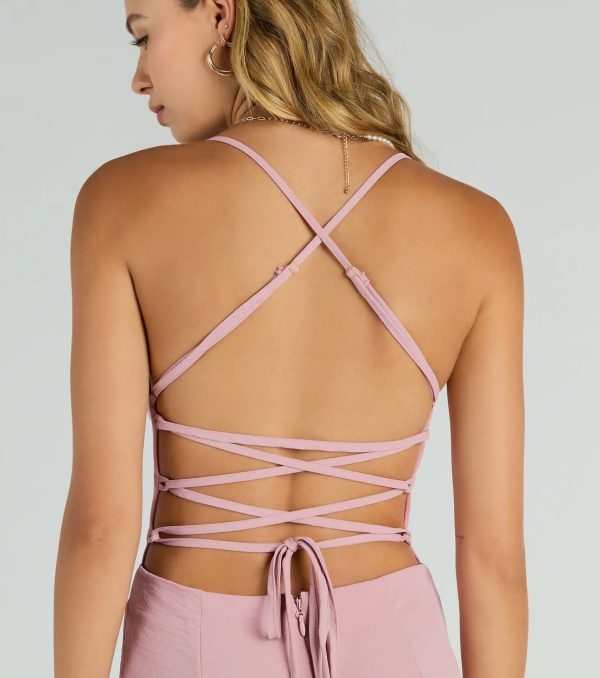 Effortless Allure Lace-Up Woven Wide-Leg Jumpsuit - Image 4