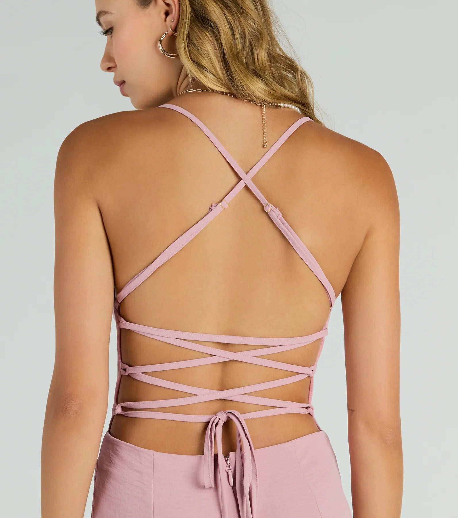 Effortless Allure Lace-Up Woven Wide-Leg Jumpsuit - Image 4