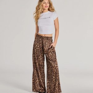 Lavish Leopard Print Palazzo Wide-Leg Pants