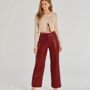 Chic Babe Faux Leather Croc-Embossed Wide-Leg Pants