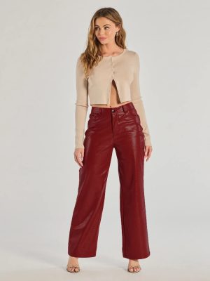 Chic Babe Faux Leather Croc-Embossed Wide-Leg Pants