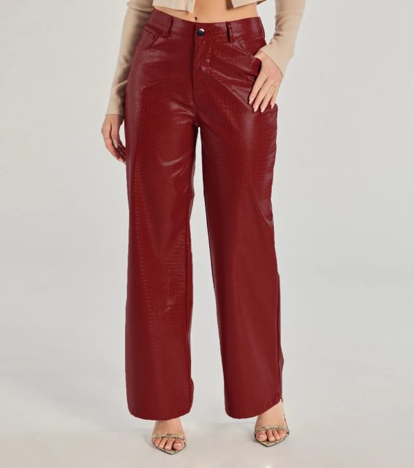 Chic Babe Faux Leather Croc-Embossed Wide-Leg Pants - Image 2