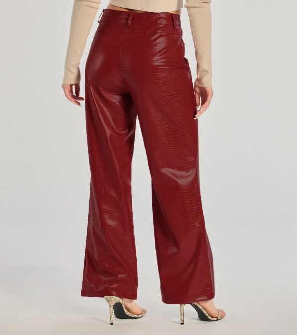 Chic Babe Faux Leather Croc-Embossed Wide-Leg Pants - Image 4