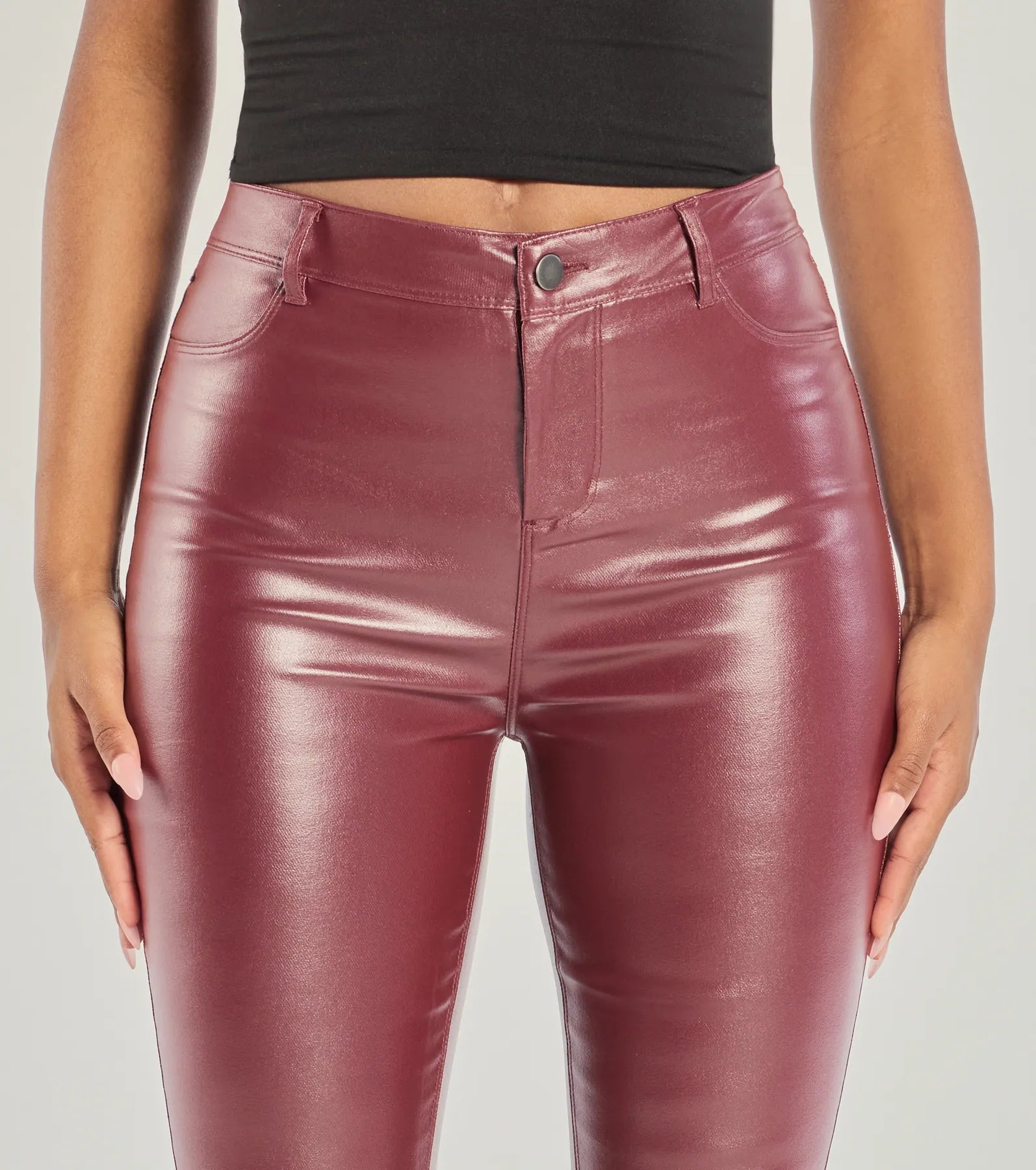 Glossy Glam Coated Faux Leather Skinny Pants - Image 3