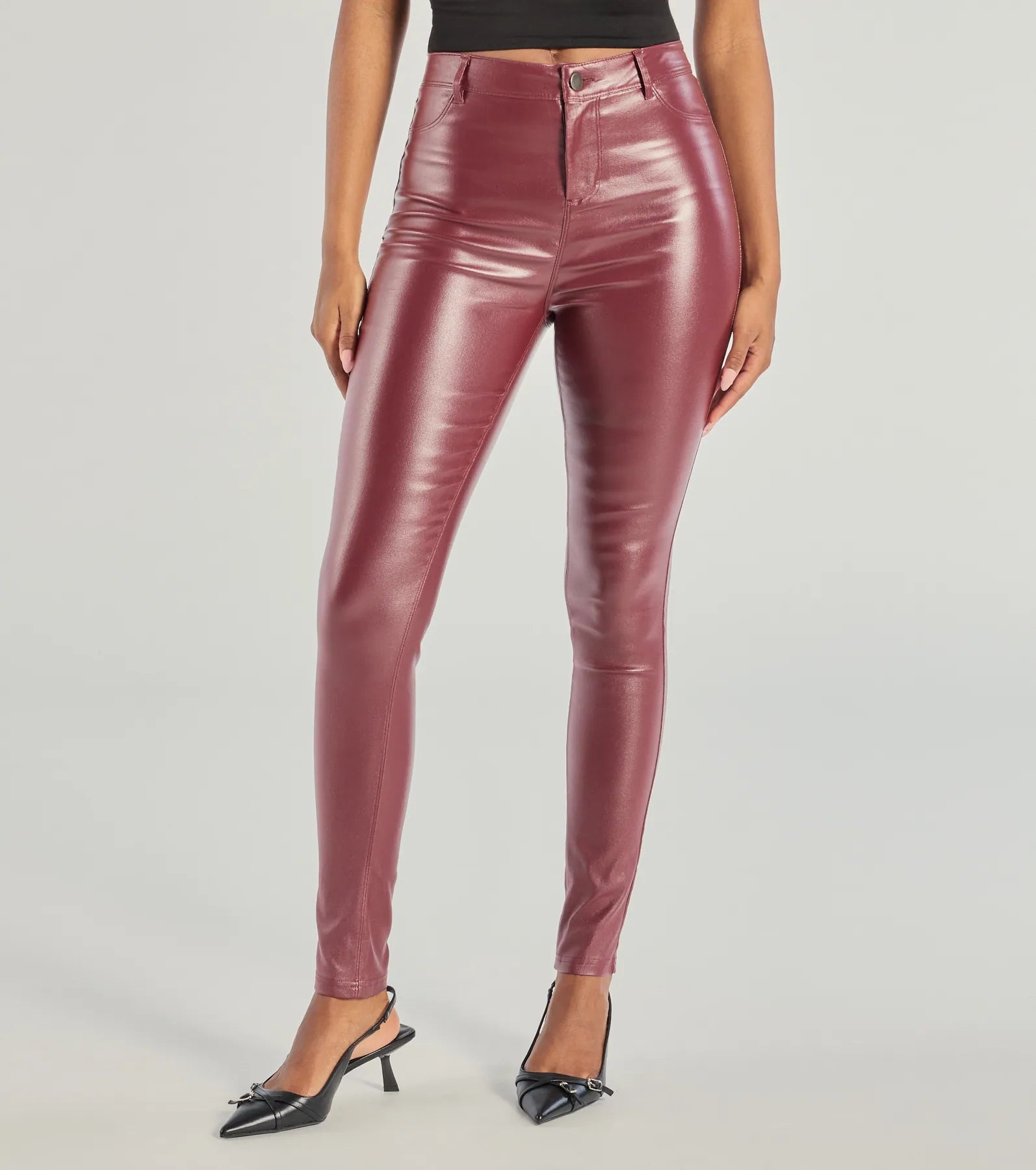 Glossy Glam Coated Faux Leather Skinny Pants - Image 4