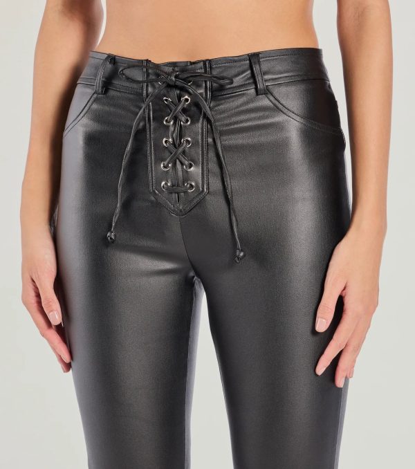 Ready For Sleek Lace-Up Flare Faux Leather Pants - Image 3