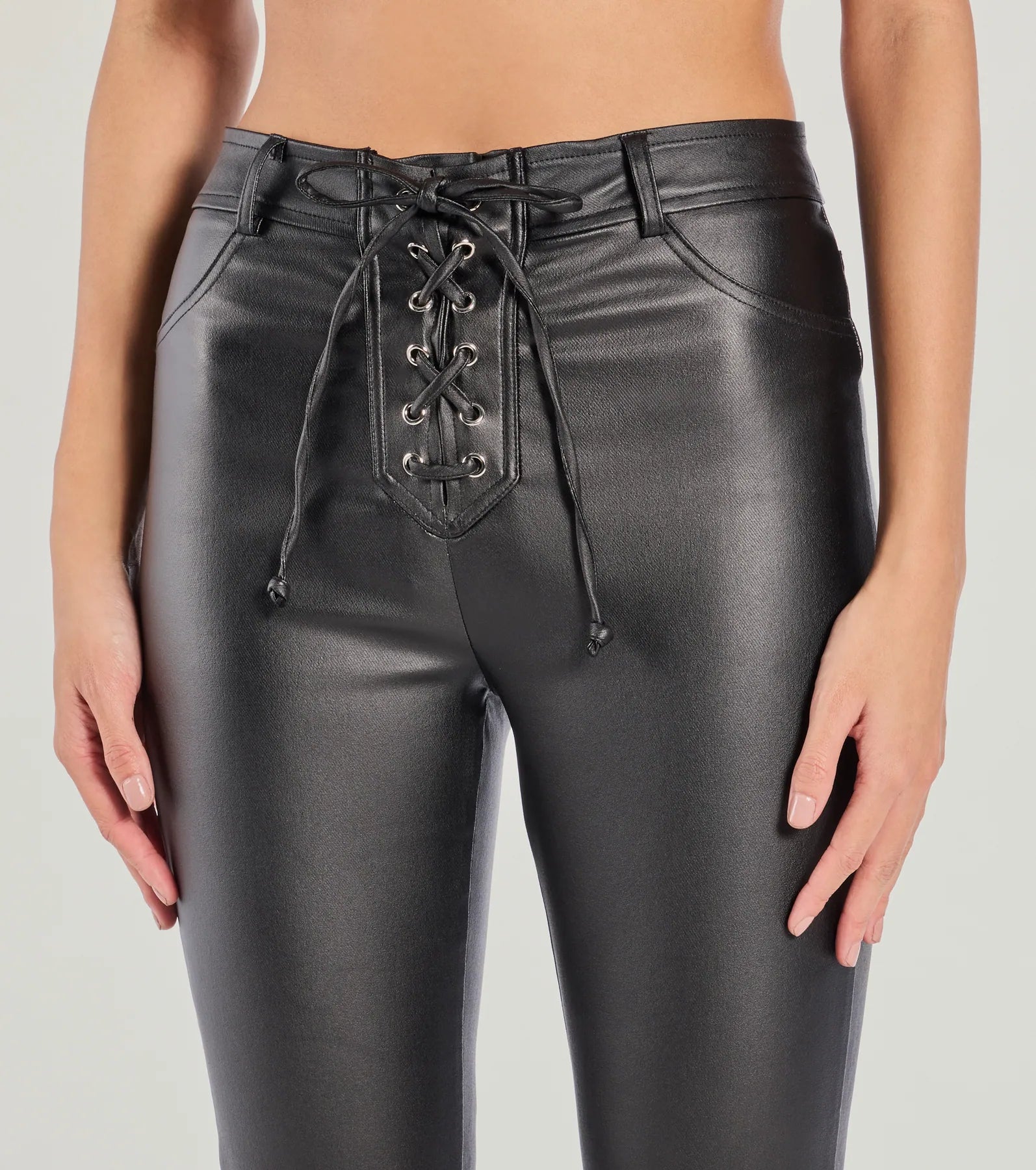 Ready For Sleek Lace-Up Flare Faux Leather Pants - Image 3