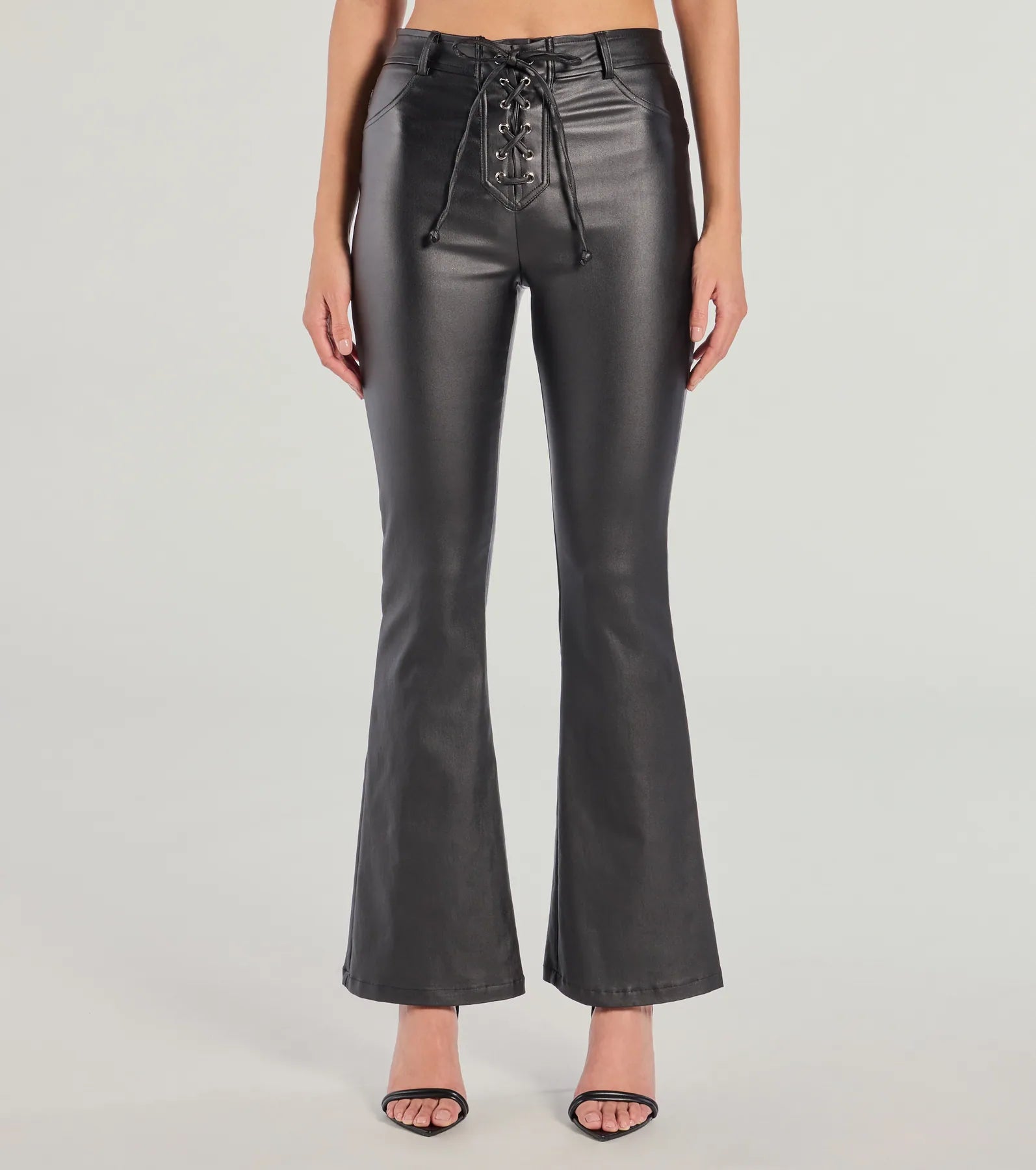 Ready For Sleek Lace-Up Flare Faux Leather Pants - Image 4