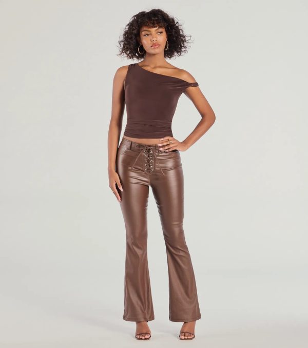 Ready For Sleek Lace-Up Flare Faux Leather Pants - Image 5