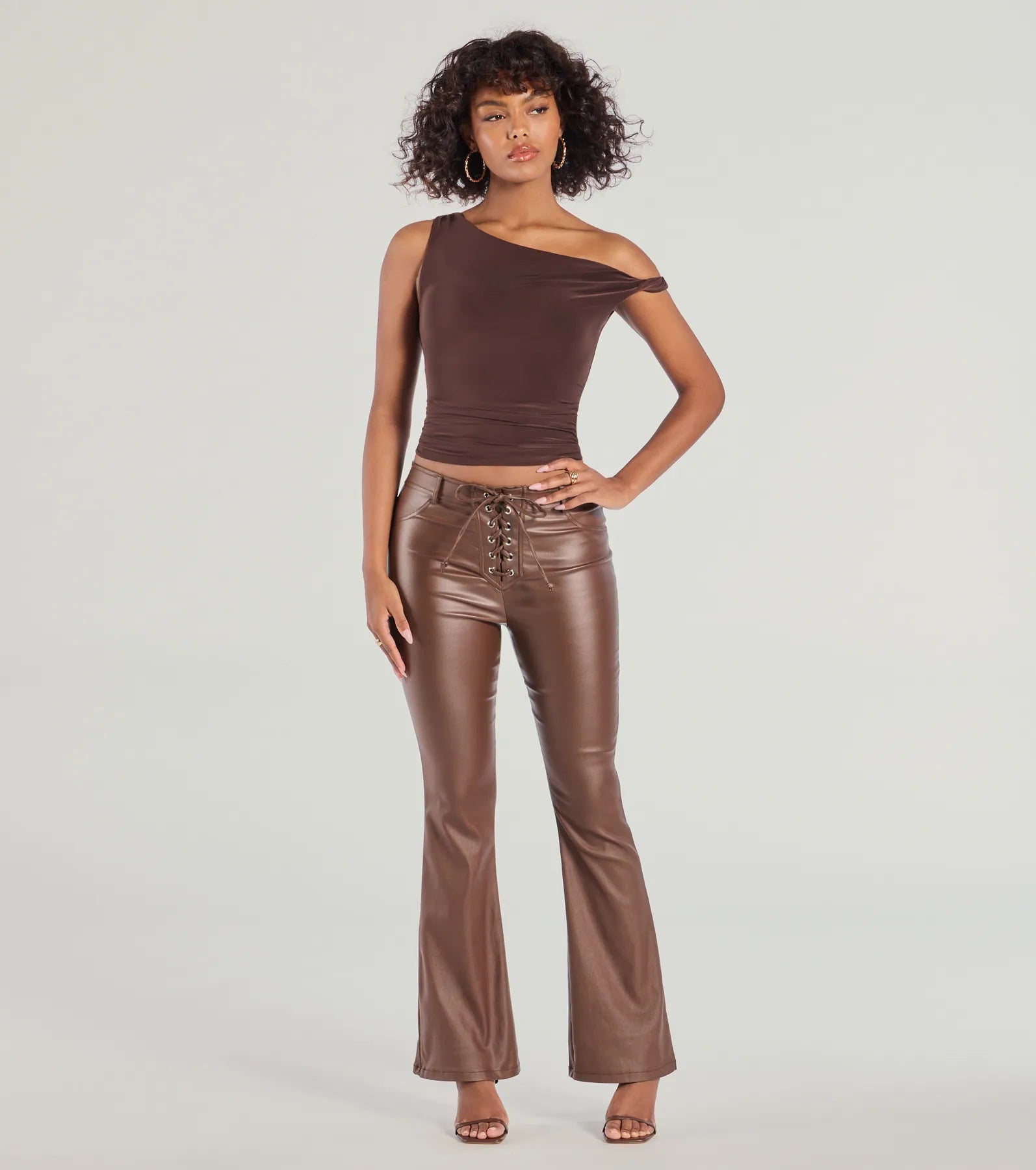 Ready For Sleek Lace-Up Flare Faux Leather Pants - Image 5