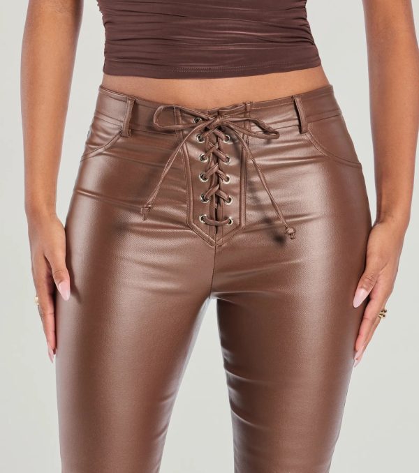 Ready For Sleek Lace-Up Flare Faux Leather Pants - Image 7