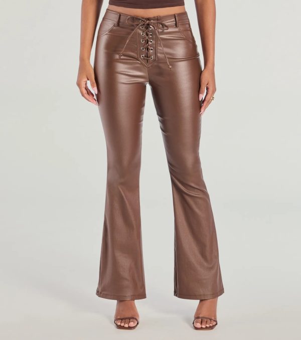 Ready For Sleek Lace-Up Flare Faux Leather Pants - Image 8