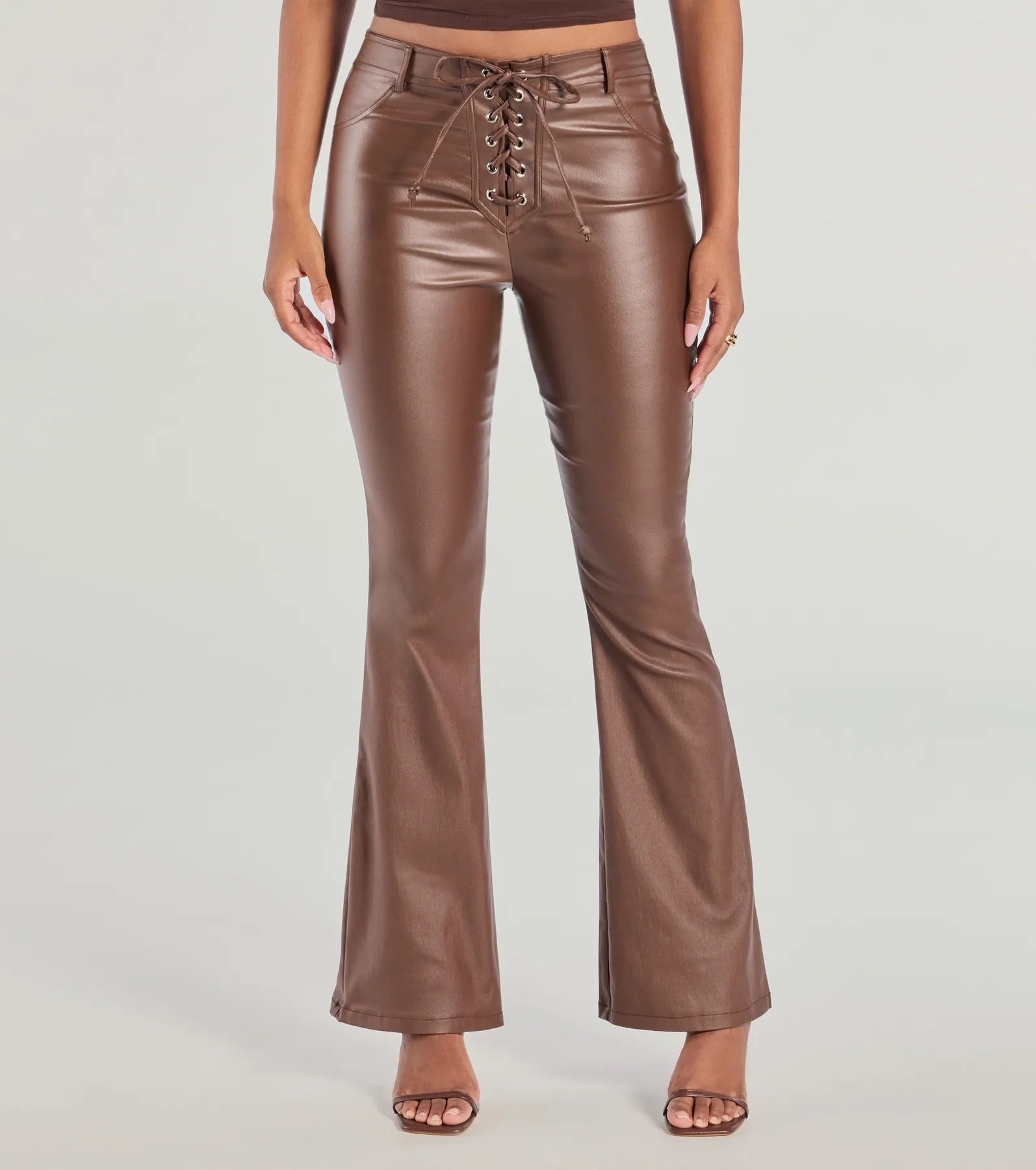 Ready For Sleek Lace-Up Flare Faux Leather Pants - Image 8