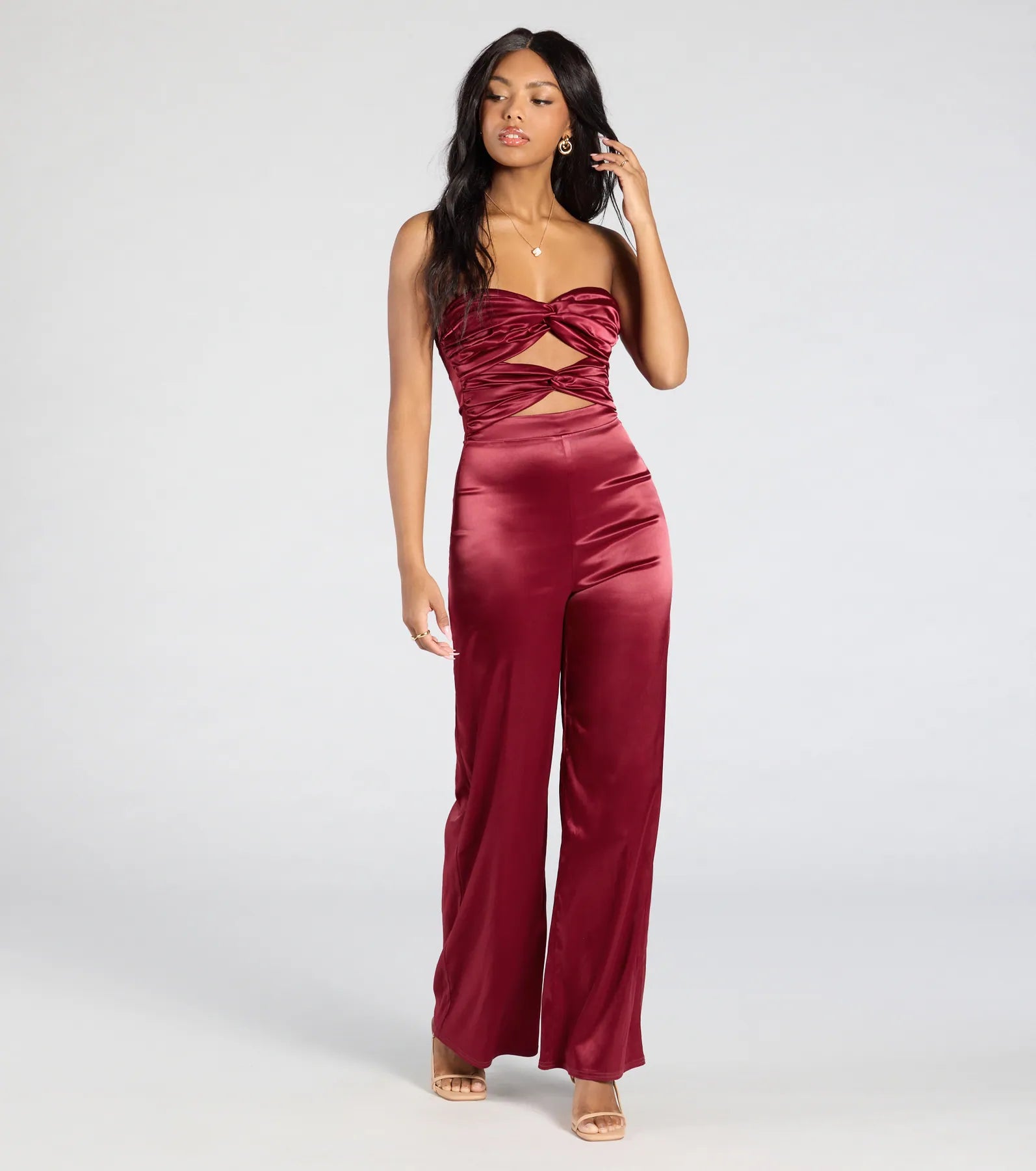 Late Nights Cutout Satin Wide-Leg Jumpsuit - Image 4