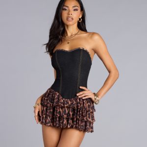Wild Streak Denim Corset Romper