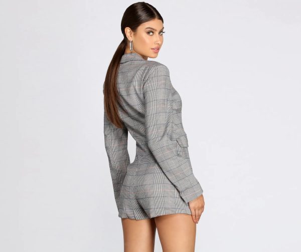 Plaid Check Blazer Romper - Image 2