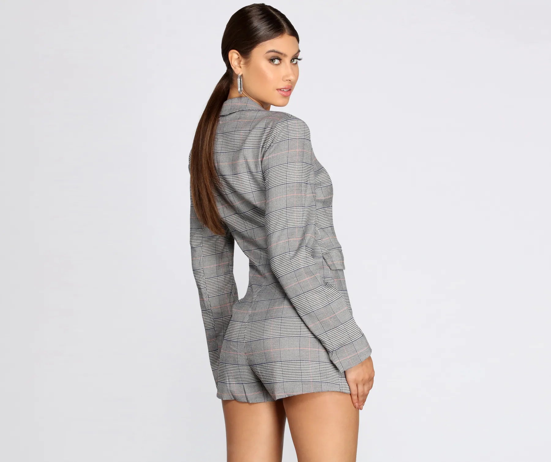 Plaid Check Blazer Romper - Image 2