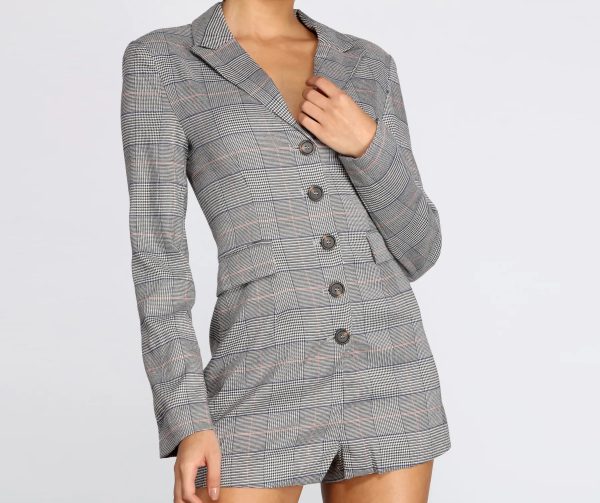 Plaid Check Blazer Romper - Image 4
