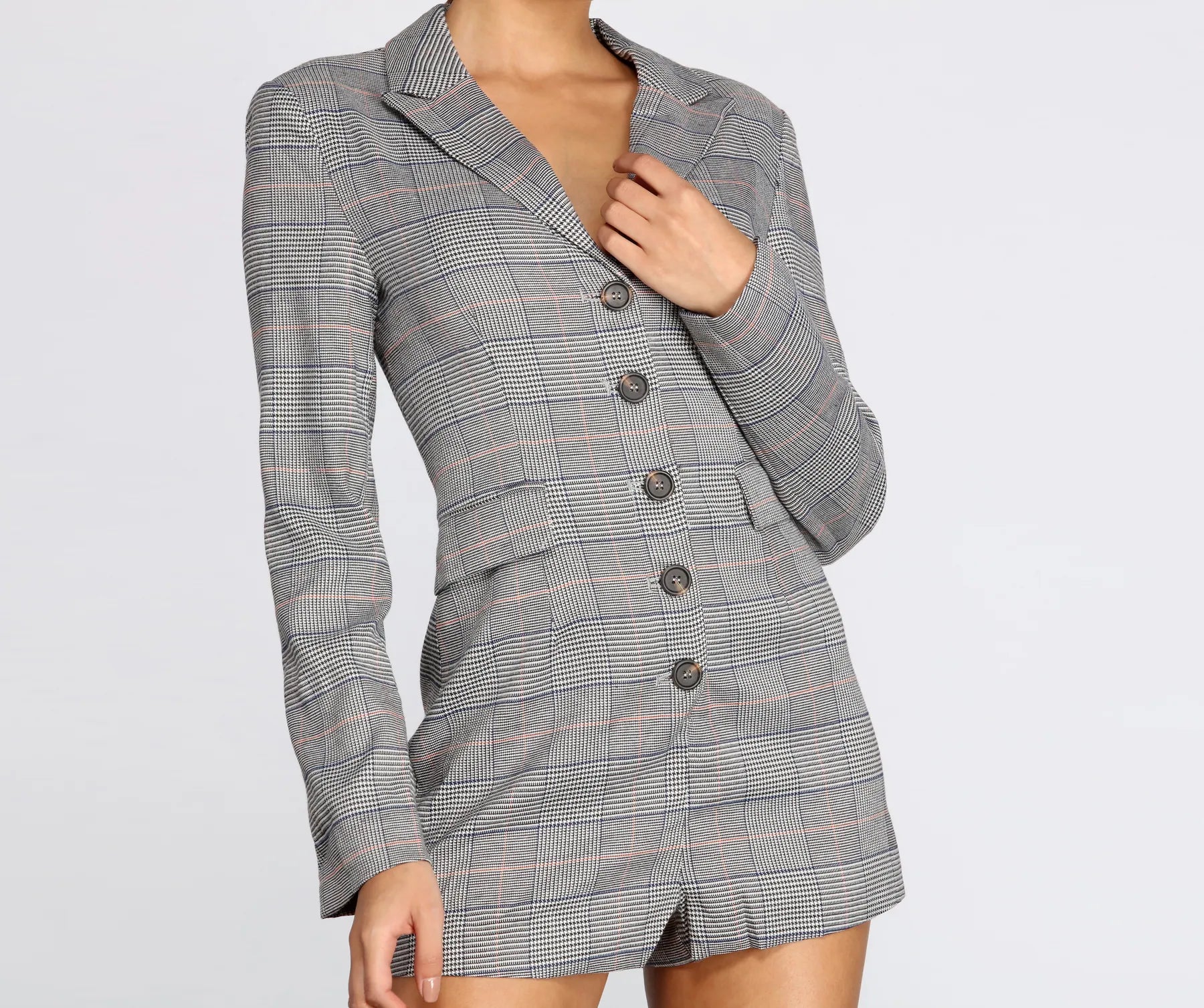 Plaid Check Blazer Romper - Image 4