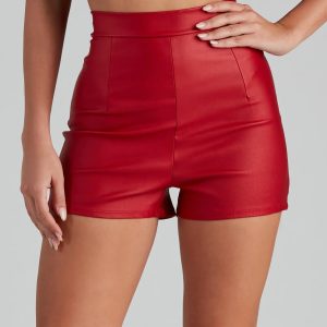 High Waist Coated Faux Leather Shorts