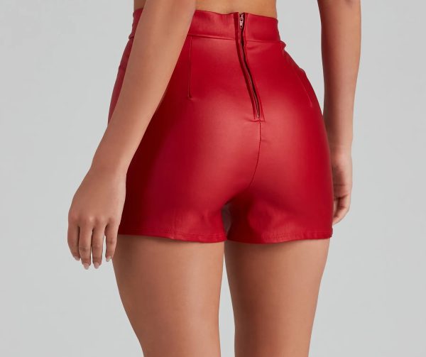 High Waist Coated Faux Leather Shorts - Image 2